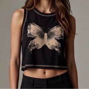 FAIRYCORE Black Tank Top with Butterfly Design MEDIUM